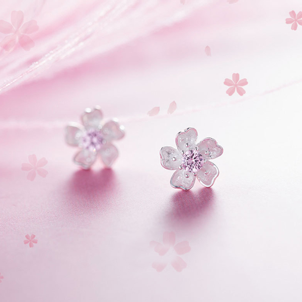 日式粉鑽櫻花 無耳洞黏貼式耳環