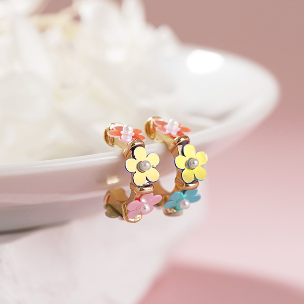虹彩甜蜜花圈 耳針/無耳洞黏貼式耳環